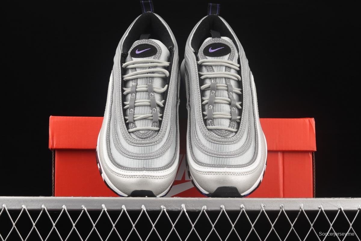 NIKE Air Max 97 SE silver and purple bullet air cushion running shoes DJ0717-001