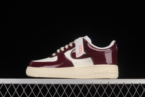 NIKE Air Force 1'07 Low white wine red patent leather low-top casual sneakers DQ8583-100