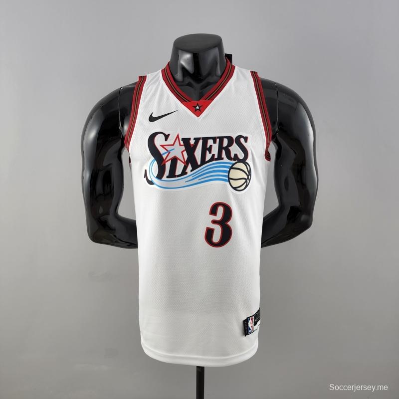 قميص ريترو فيلادلفيا 76ers Iverson # 3 بيغ ميتيور أبيض من قميص الدوري الأمريكي للمحترفين
