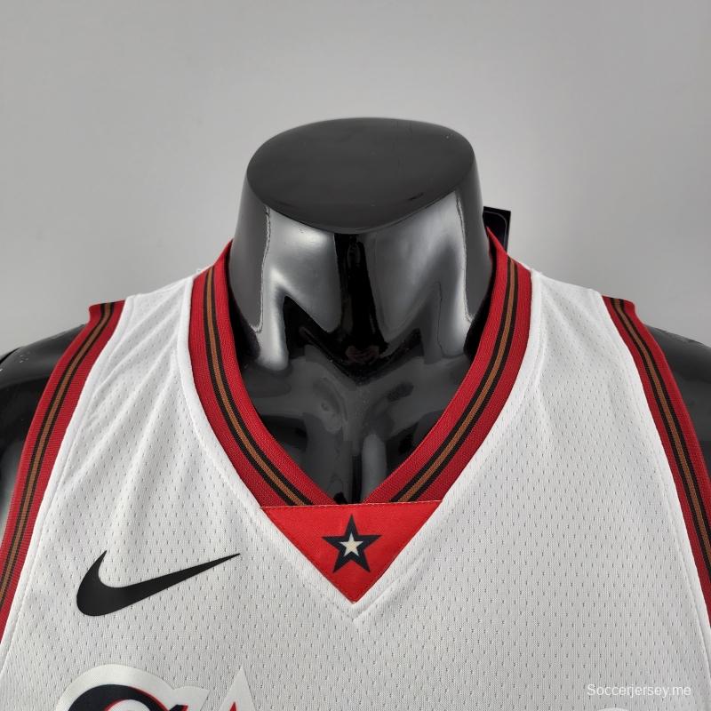 قميص ريترو فيلادلفيا 76ers Iverson # 3 بيغ ميتيور أبيض من قميص الدوري الأمريكي للمحترفين
