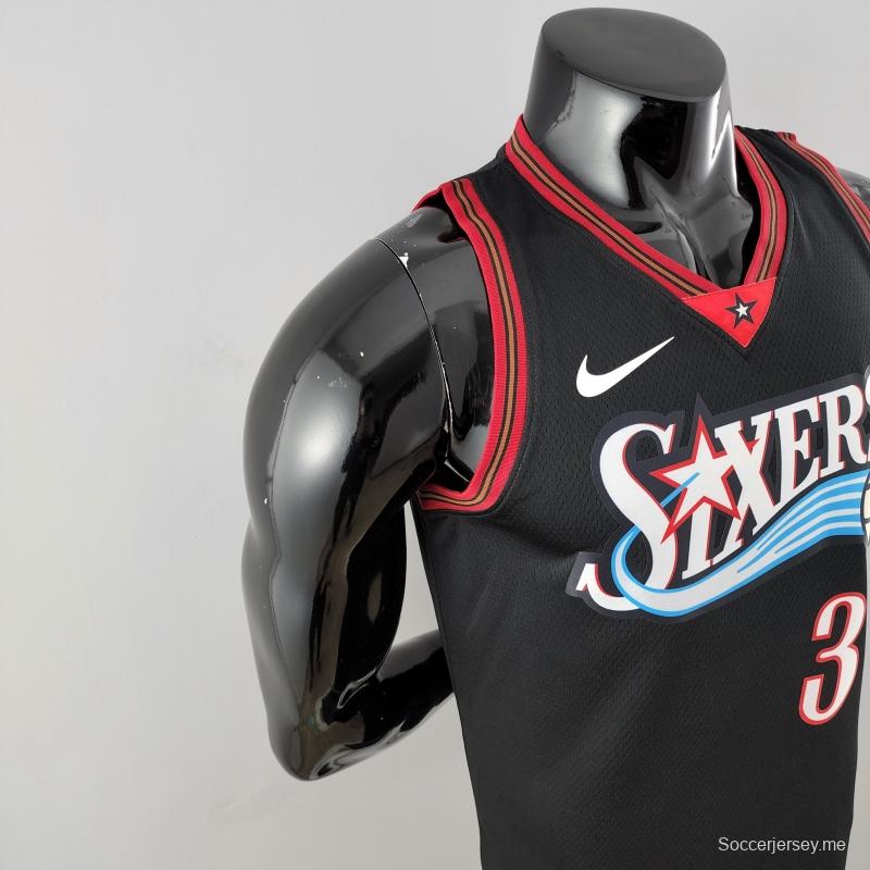 قميص ريترو فيلادلفيا 76ers إيفرسون رقم 3 نيزك كبير أسود من قميص الدوري الأمريكي للمحترفين

