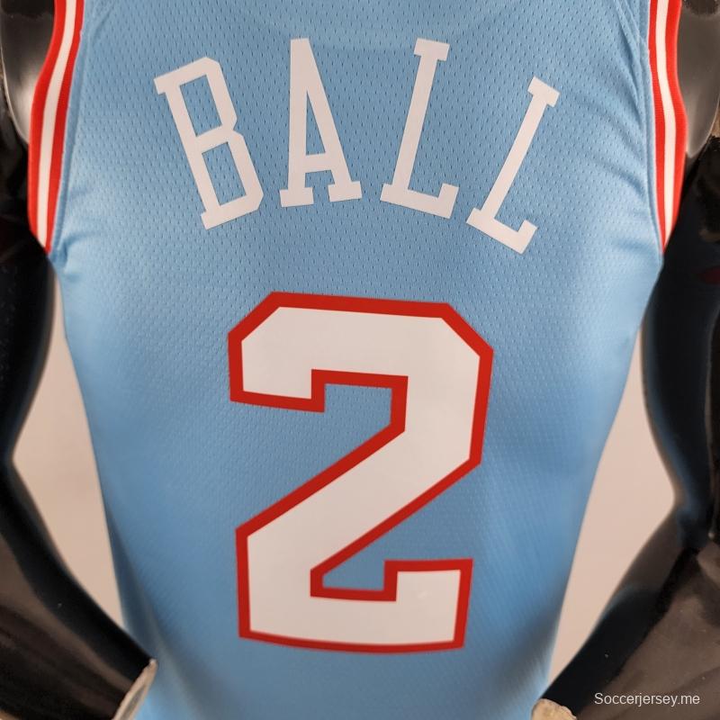 قميص شيكاغو بولز شيكاغو بولز BALL # 2 أزرق اللون أزرق دوري كرة السلة الأمريكي للمحترفين
