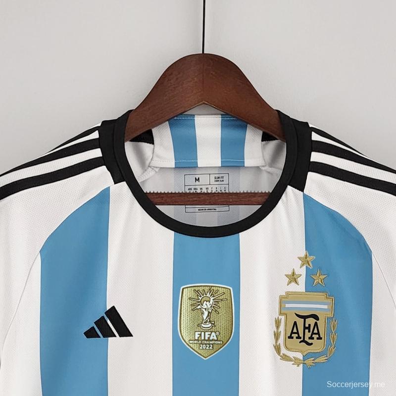 قميص منتخب الأرجنتين 3 نجوم 2022 مع رقع بطل كأس العالم مع رقعة بطل كأس العالم
