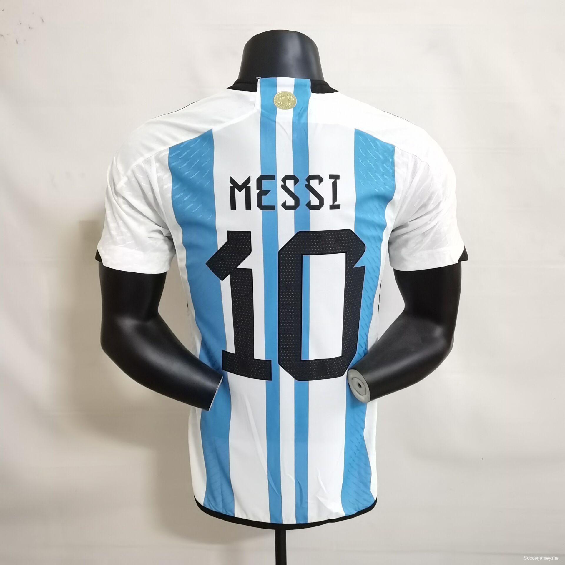 إصدار اللاعب 3 نجوم 2022 قميص المنتخب الأرجنتيني MESSI #10 مع رقع بطل كأس العالم
