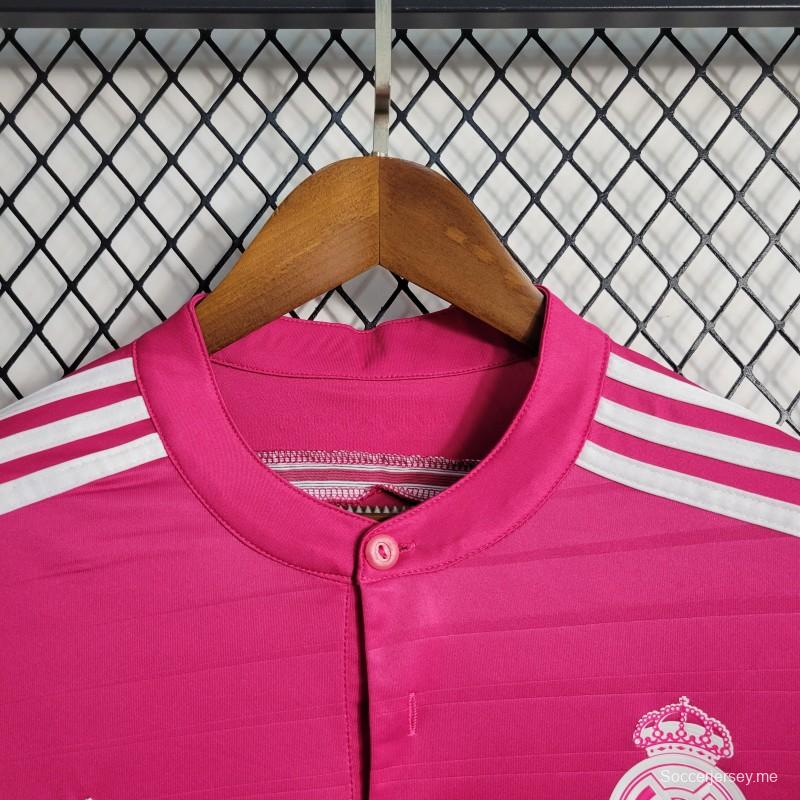 قميص ريترو 14-15 بأكمام طويلة أكمام طويلة ريال مدريد خارجي وردي اللون
