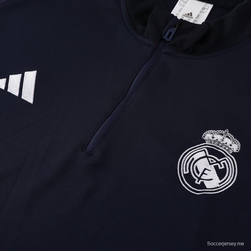 23/24 ريال مدريد 23/24 جاكيت + بنطلون بنصف سحاب أزرق داكن اللون الكحلي
