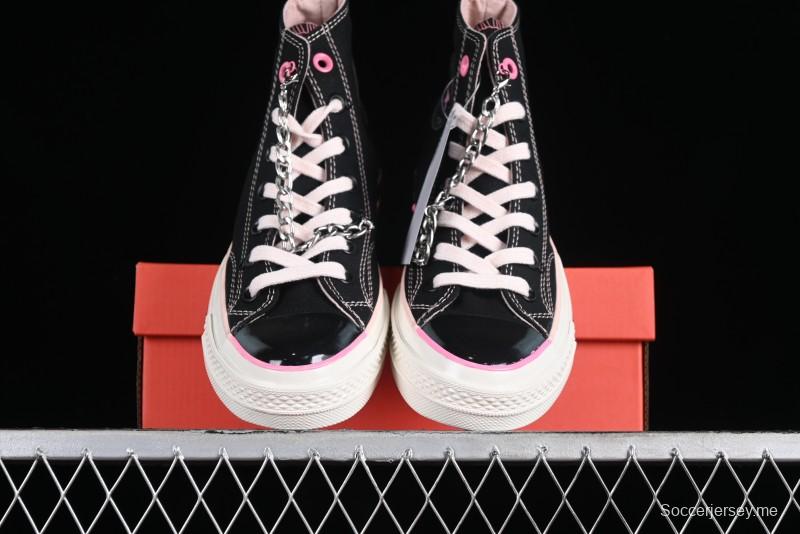 Converse Chuck 70s High Top Canvas Sneakers with Chain Accents in Black & Pink - A09539C