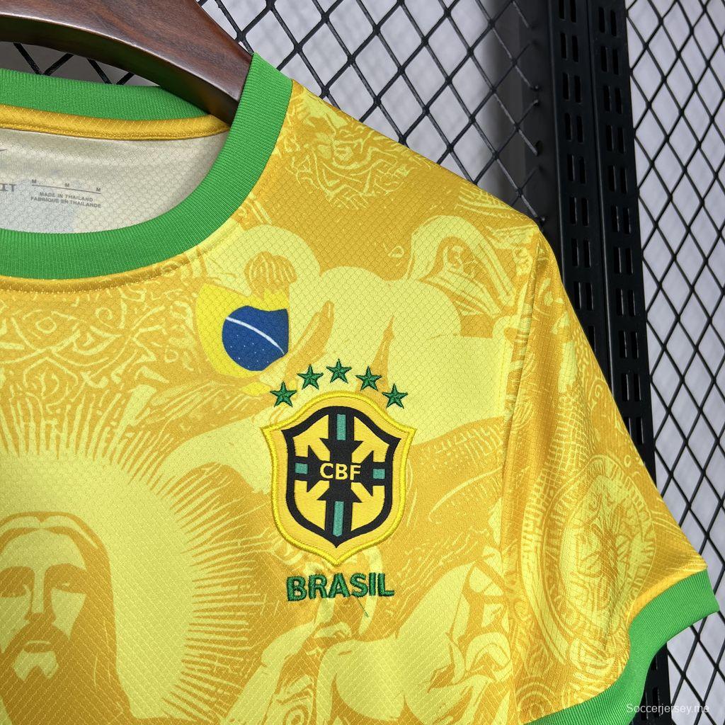 قميص خاص لحارس مرمى منتخب البرازيل 2024 المسيح الأصفر 2024
