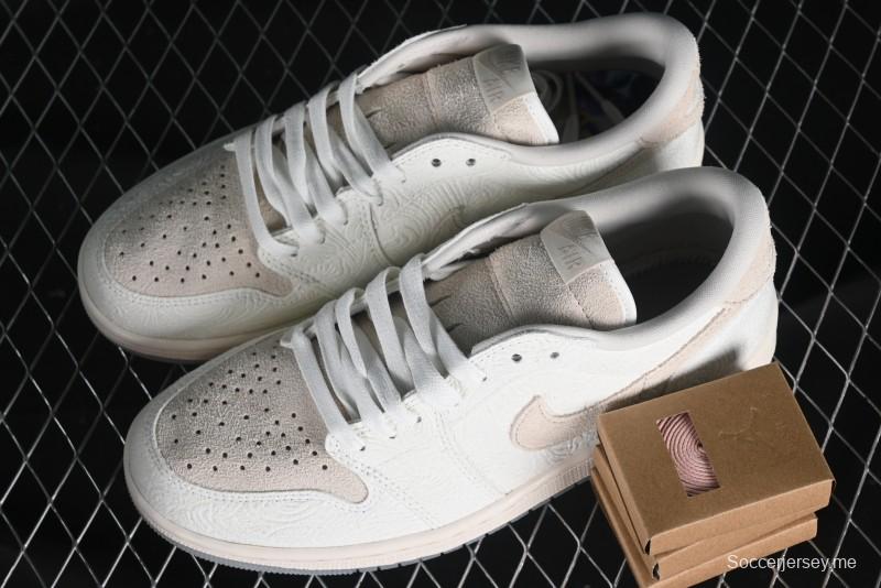 Nike CP3 x Air Jordan 1 Low AJ1 Floral Embossed White Casual Sneakers - FZ0455-200