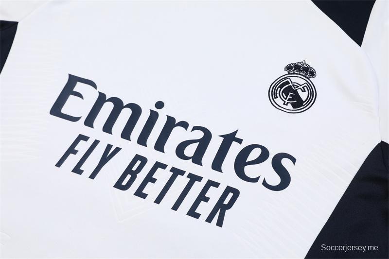 24/25 ريال مدريد أبيض/أزرق كحلي/برتقالي جاكيت نصف سحاب + بنطلون طويل + بنطلون طويل
