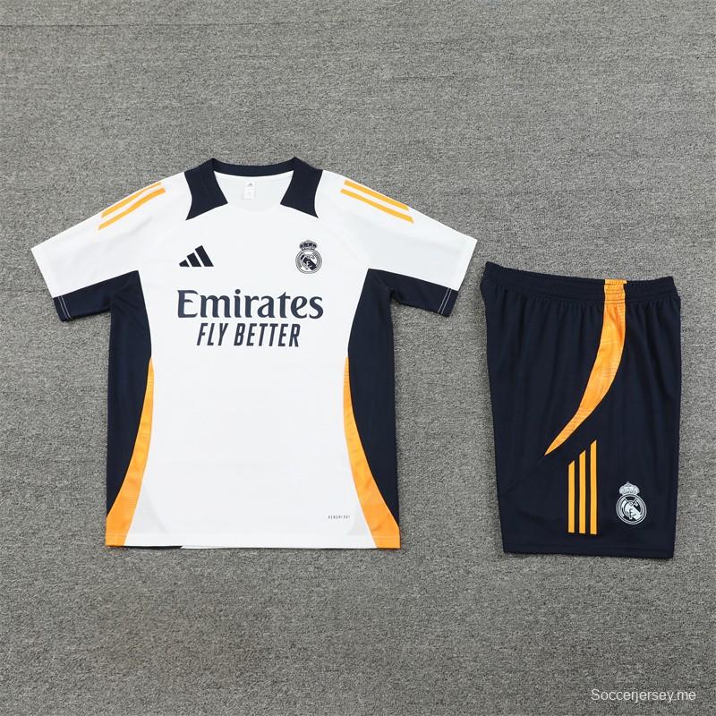 24/25 ريال مدريد قميص أبيض قصير الأكمام أبيض + شورت قصير الأكمام