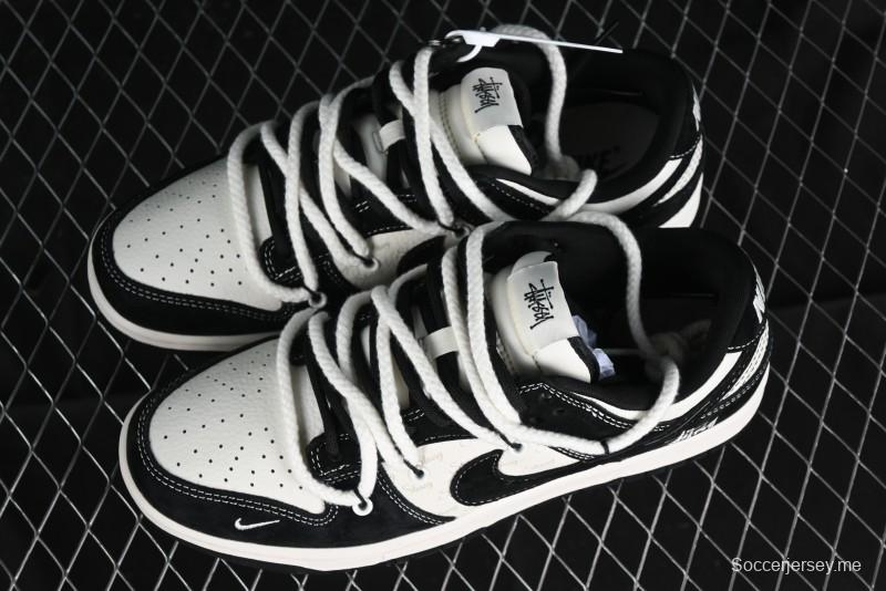 Stussy x Nike Dunk Low SB Sneakers in Beige Black Swoosh - SJ2068-252