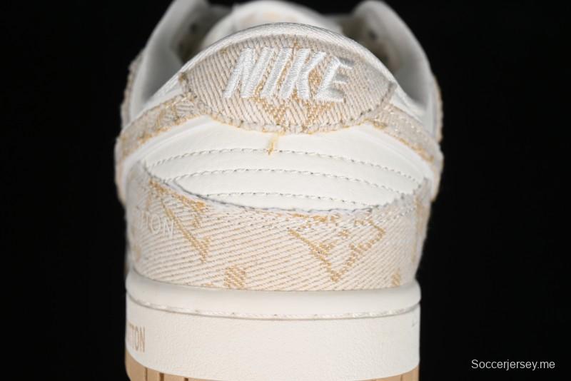 Nike SB Dunk Low LV Collaboration - Beige Swoosh Anniversary High-End Custom Low-Top Casual Skate Shoes - SJ2068-258