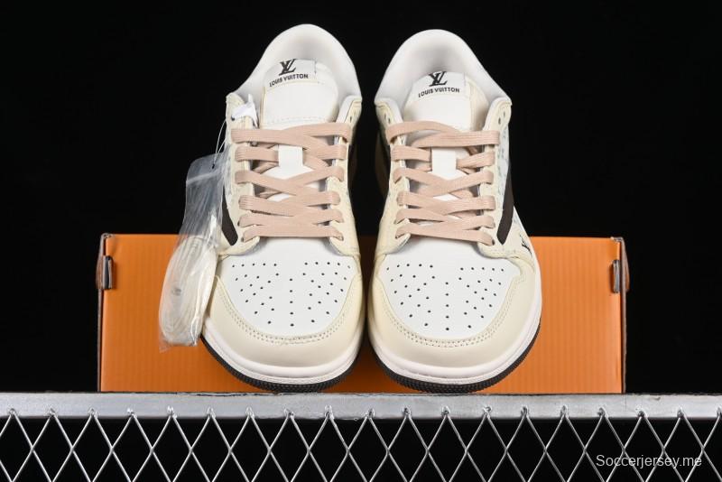 Nike Travis Scott x Fragment Design x Jordan Air Jordan 1 Low OG SP AJ1 LV Beige Brown Print Casual Sneakers - LJ5188-006