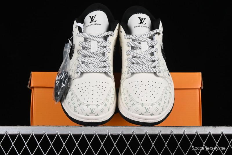 Nike Air Jordan 1 Low LV Collaboration - Black Denim Print Custom High-End Basketball Shoes - SJ9950-006