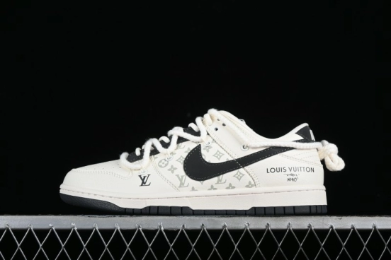 Nike SB Dunk Low LV Collaboration Strap Monogram Beige Black Hook Anniversary High-End Custom Low-Top Casual Skate Shoes - SJ2068-260