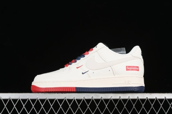 Nike Air Force 1 '07 Low Supreme Collaboration - Beige Red Blue Double Swoosh Casual Sneakers - XZ6188-008