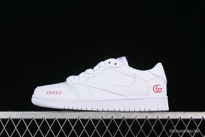 Nike Travis Scott x Fragment Design x Air Jordan 1 Low OG SP AJ1 Gucci Collaboration - White Low-Top Casual Sneakers LJ5188-014