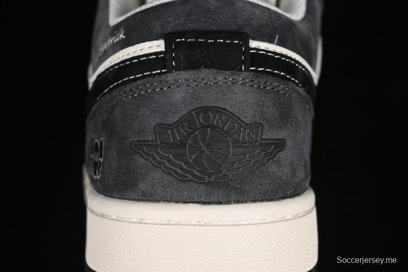 Nike Air Jordan 1 Low Retro Basketball Shoes - Black Velvet Pig Collaboration Custom Design - SJ9950-016