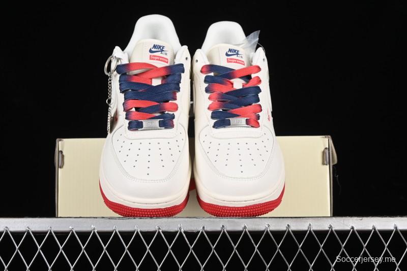 Nike Air Force 1 '07 Low Supreme Collaboration - Beige Red Blue Double Swoosh Casual Sneakers - XZ6188-008