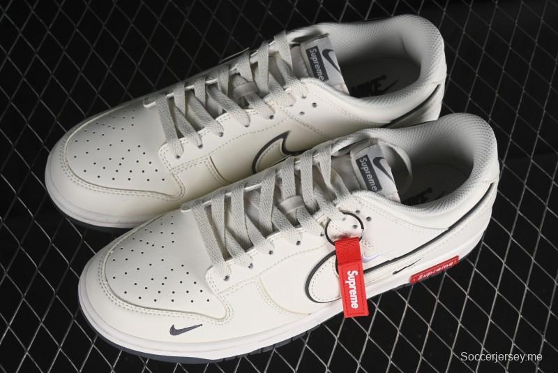 Nike SB Dunk Low Supreme Collaboration - Beige Grey Swoosh Anniversary Customized Low-Top Casual Skate Shoes - DJ2024-014