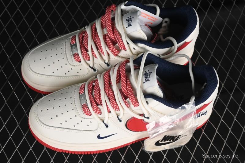 Nike Air Force 1 '07 Low Stussy Collaboration - Off White Red Lace-Up Low-Top Casual Sneakers - SJ1198-300