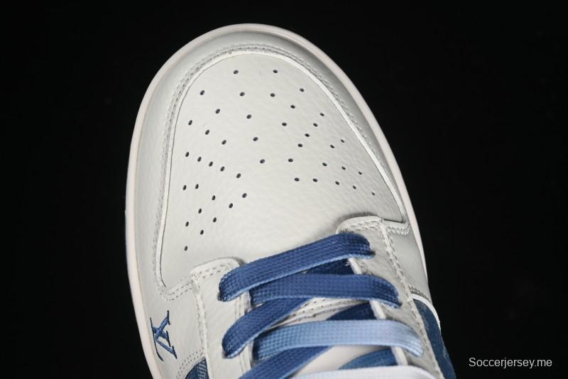 Nike SB Dunk Low LV Collaboration - Beige Blue Print Anniversary High-End Custom Low-Top Casual Skate Shoes - JH8310-954