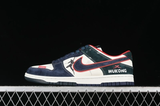 Nike SB Dunk Low Wukong Series - Beige with Navy Swoosh Anniversary Customized Low-Top Casual Skate Shoes - DJ2024-035
