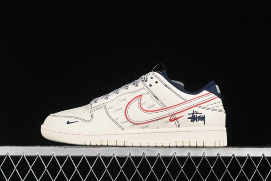 Nike SB Dunk Low Stussy Collaboration - Black Red Bunny Anniversary Custom Low-Top Casual Sneakers - XY1688-012