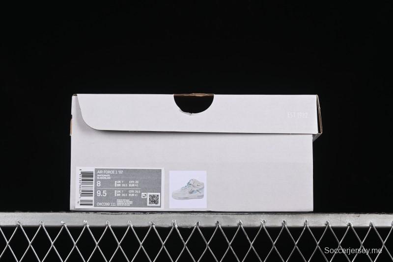 Nike Air Force 1 '07 Mid Light Blue Hand-Painted Cracked Three Stripes Shadow Mid-Top Casual Sneakers - CW2289-111