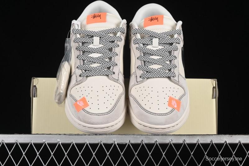 Nike SB Dunk Low Stussy Collaboration Patchwork Grey White Black Swoosh Anniversary Custom Low-Top Casual Skate Shoes - MM1089-022