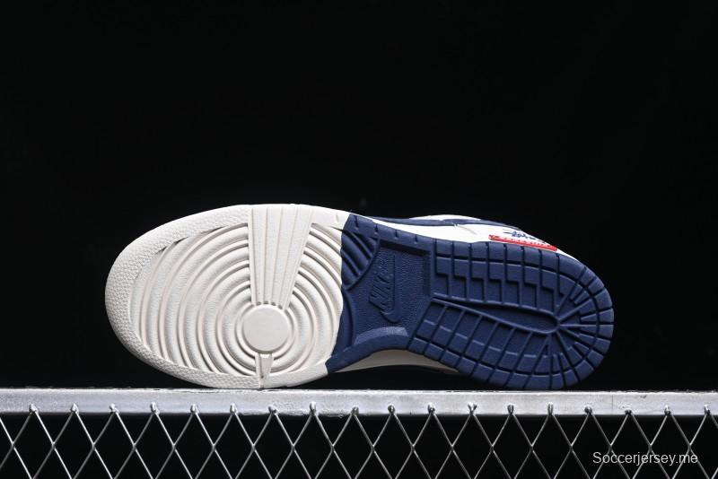 Nike SB Dunk Low Supreme x Stussy Triple Collaboration - Off White Navy Swoosh Anniversary High-End Custom Low-Top Casual Skate Shoes - SJ2068-271