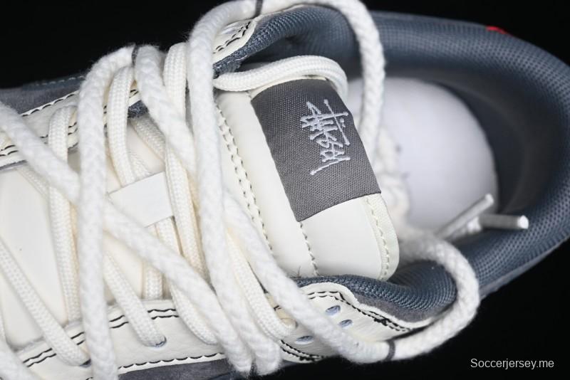 Nike SB Dunk Low Stussy Collaboration - Lace-Up Grey White Grey Check Anniversary High-End Custom Low-Top Casual Skate Shoes - YX5066-207