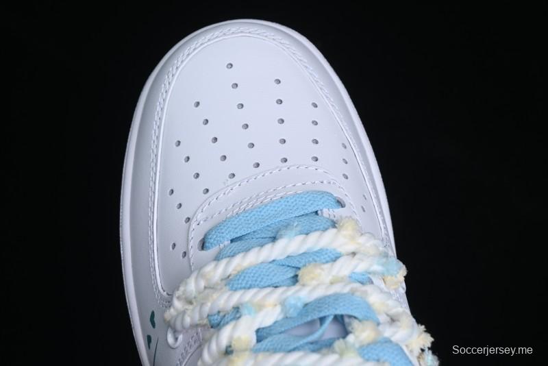 Nike Air Force 1 '07 Low Casual Sneakers with Valentines Day Theme and Blue Bow Detail - CH9999-223