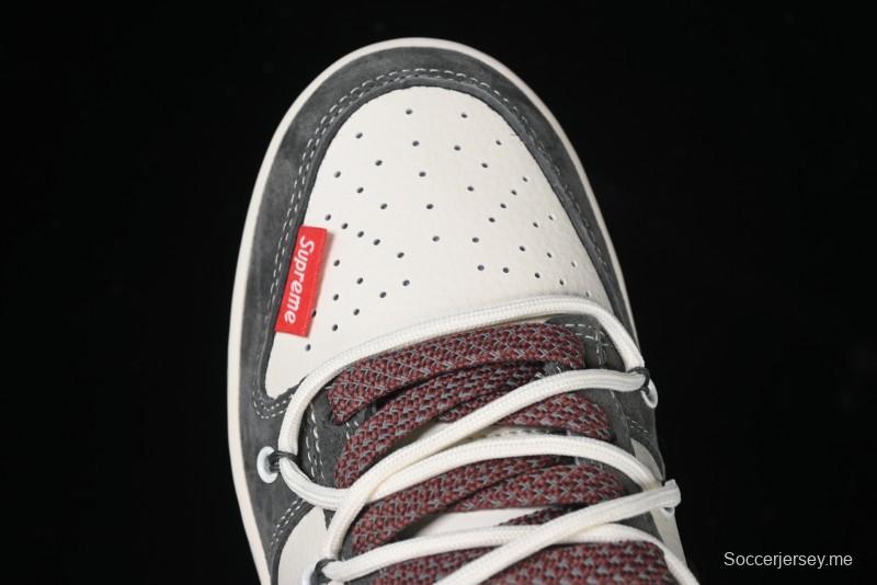 Nike SB Dunk Low Supreme Collaboration - Grey White Red Anniversary Customized Low-Top Casual Sneakers - XS1186-102