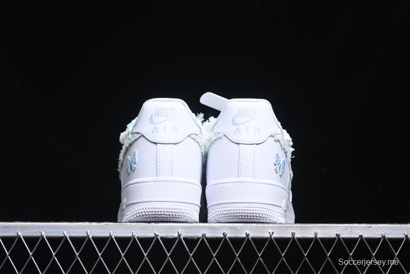 Nike Air Force 1 '07 Low Casual Sneakers with Valentines Day Theme and Blue Bow Detail - CH9999-223