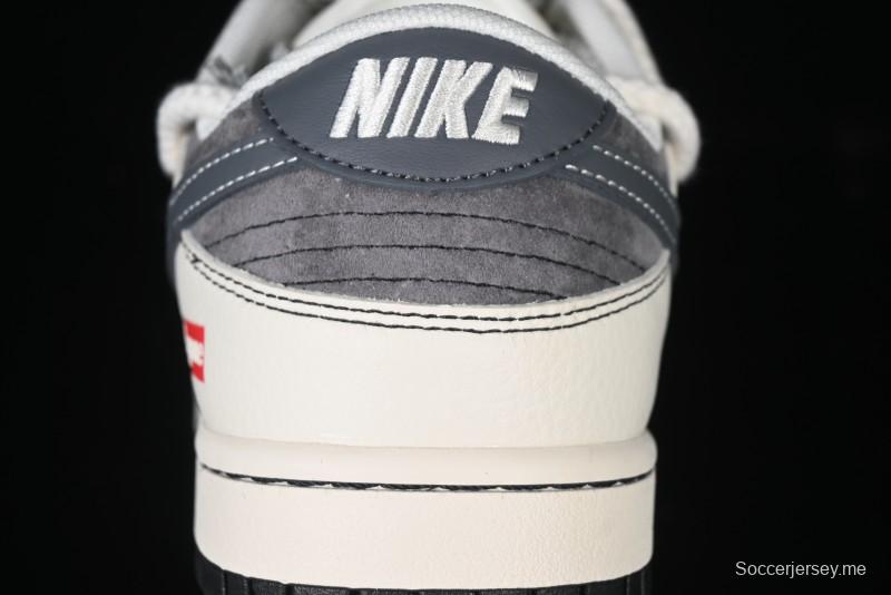 Nike SB Dunk Low Supreme Collaboration - Strap Light Gray Hook Anniversary High-End Custom Low-Top Casual Skate Shoes - YX5066-210