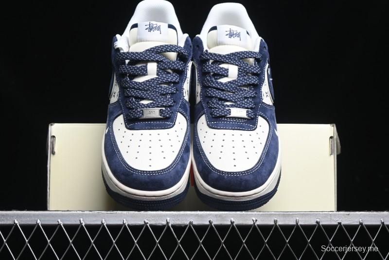 Nike Air Force 1 '07 Low Stussy Collaboration - Navy Red Print Casual Sneakers - XZ6188-350