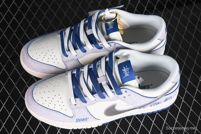Nike SB Dunk Low Stussy Year of the Snake Collaboration Light Blue Silver Swoosh Anniversary Custom Low-Top Casual Sneakers - DM6868-010