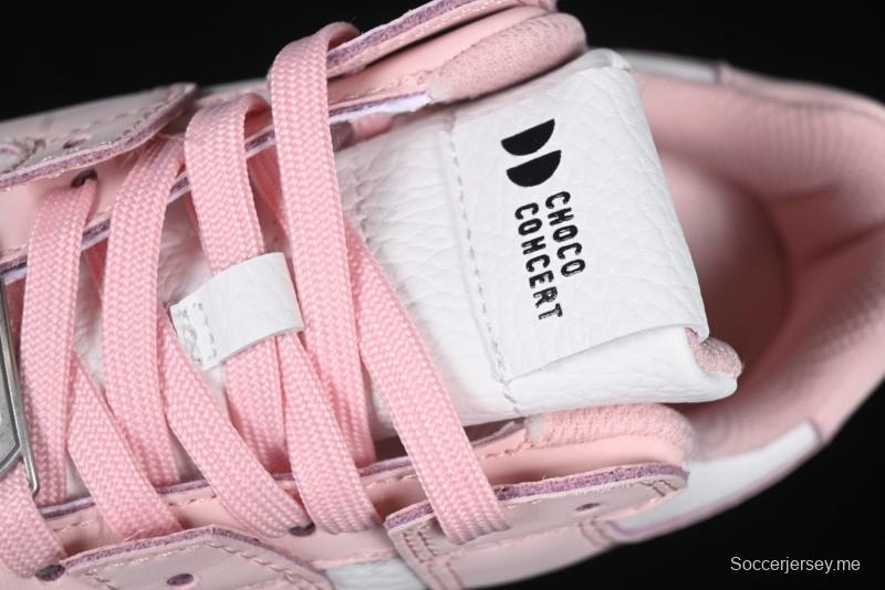 Choco Concert Leather Round Square Asymmetrical Fashion Sneakers White Pink - AJE5