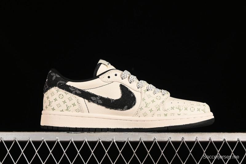 Nike Air Jordan 1 Low OG SP Travis Scott x Fragment Design Black Denim Print Casual Sneakers - SJ2068-005