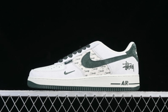 Nike Air Force 1 '07 Low Stussy Collaboration Green Suede Swoosh Low-Top Casual Sneakers - CH6336-511