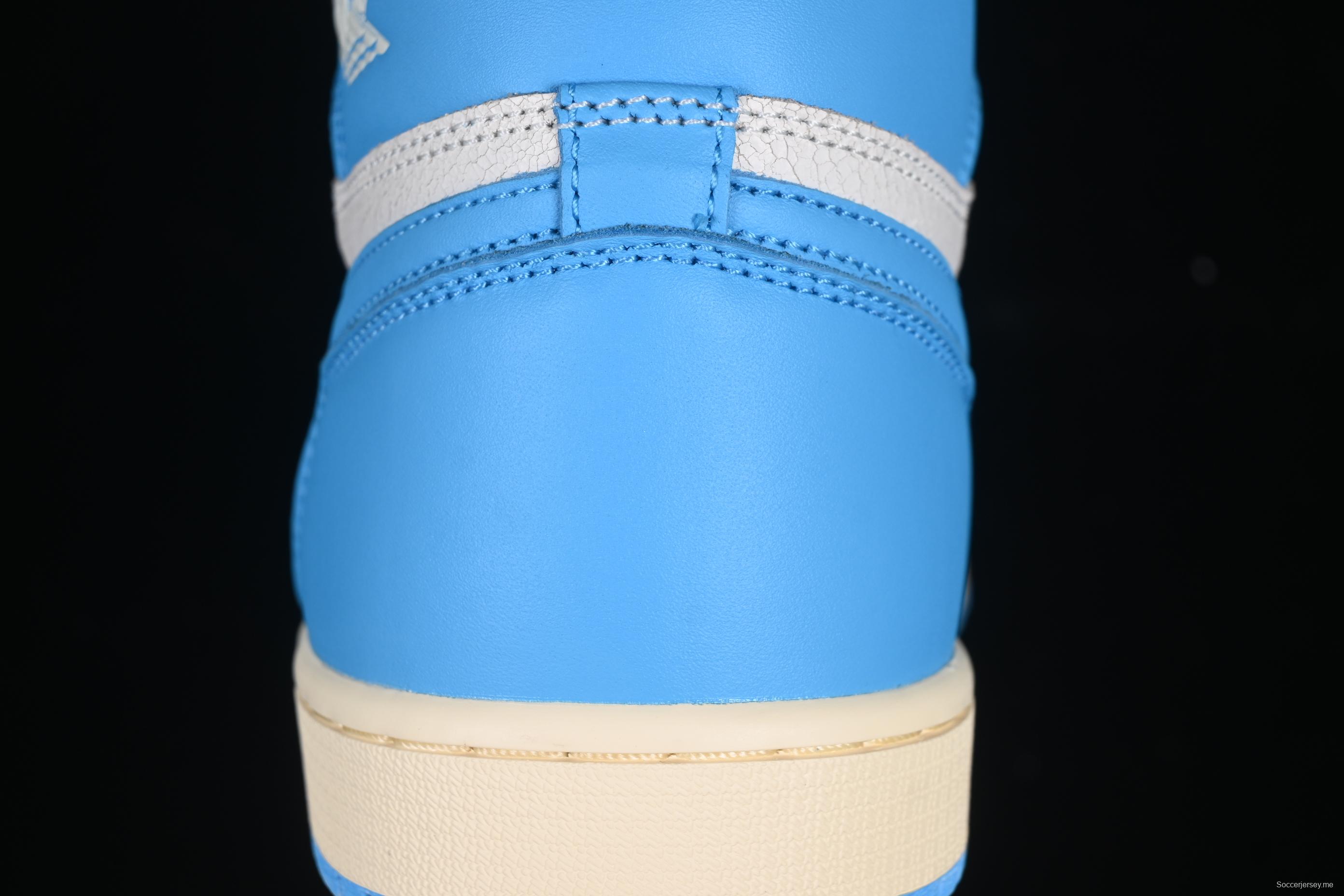 Nike Air Jordan 1 High OG "UNC Reimagined" Retro Basketball Shoes with Cracked Leather and Vintage Midsole - DZ5485-402