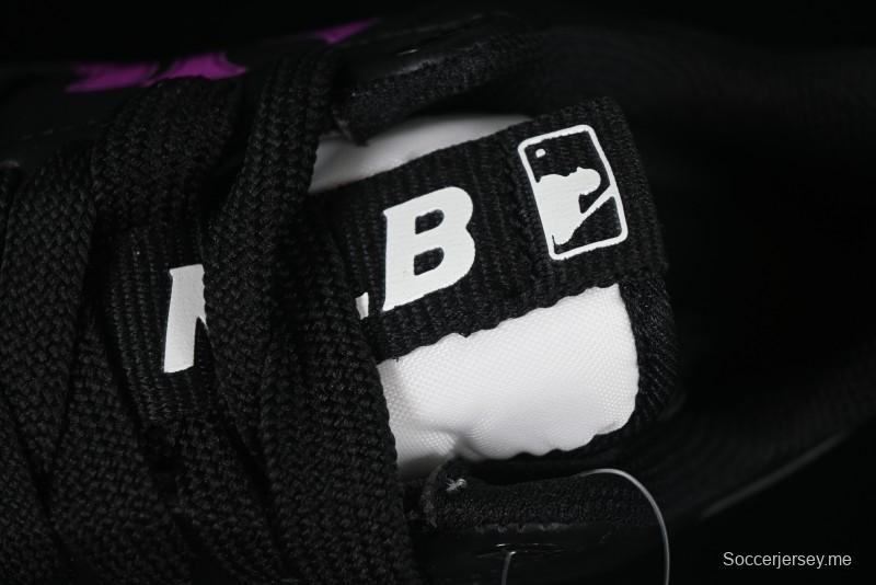 NY Yankees Black Leather Sneakers with Bold Pink Logo