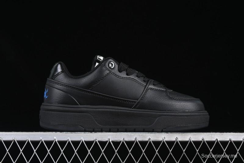 NY Yankees Black Leather Sneakers with Bold Blue Logo