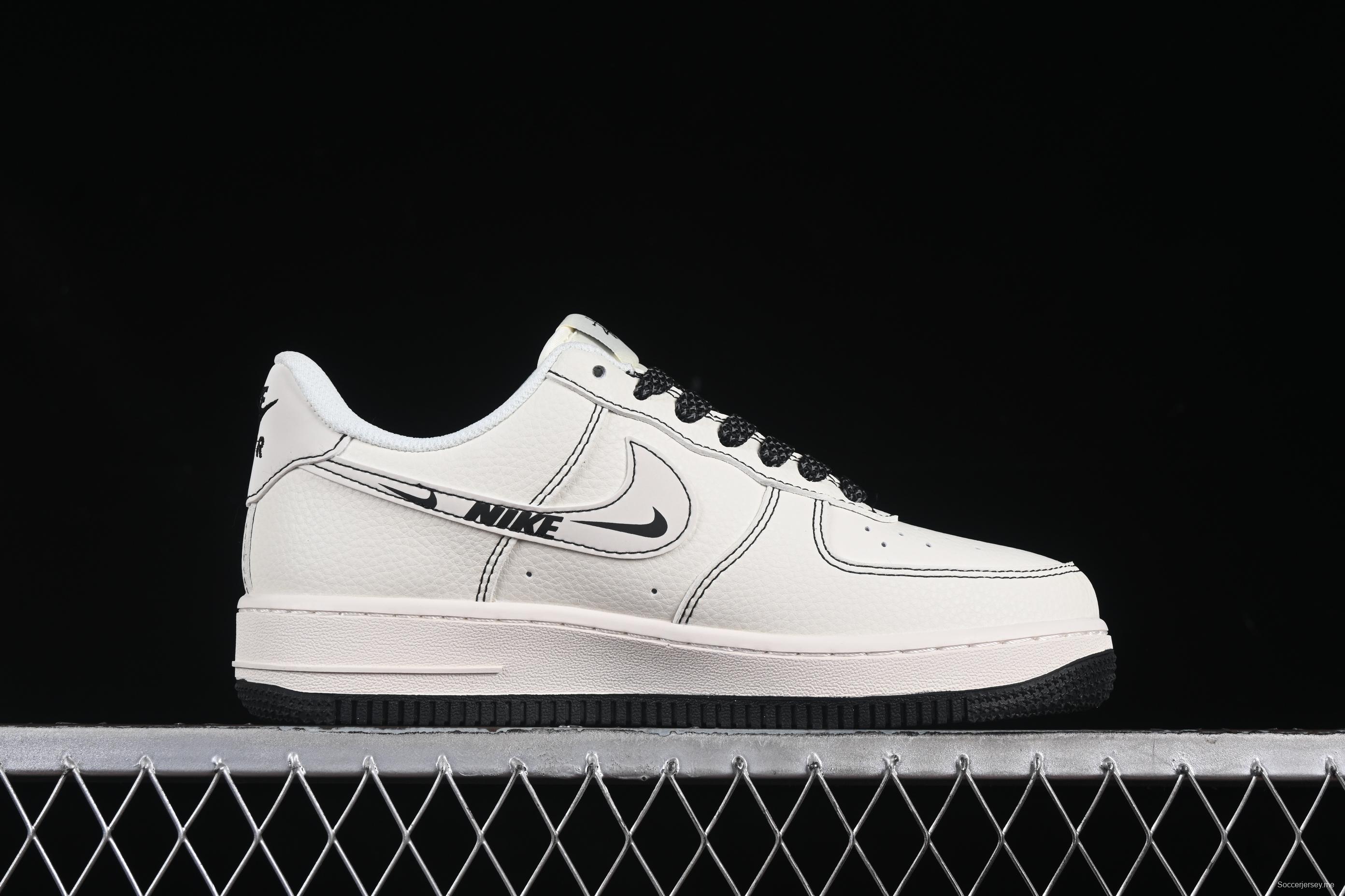 Nike Air Force 1 '07 Low Stussy Collaboration Black Swoosh Casual Sneakers - HH7518-062