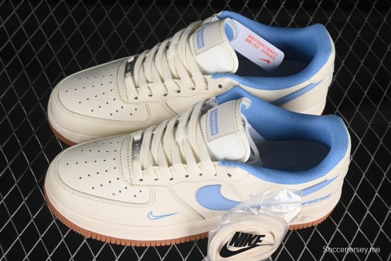 Nike Air Force 1 '07 Low Supreme Collaboration Blue Swoosh Gum Sole Casual Sneakers - XS1958-547