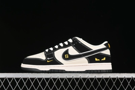 حذاء تزلج نايك SB دانك لو من نايكي، حذاء تزلج منخفض منخفض من نايك SB Dunk Low Fendi Collaboration أسود أبيض أسود سووش الذكرى السنوية - LW1818-115