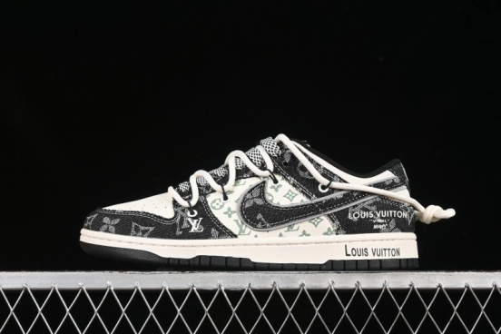 حذاء تزلج نايك SB Dunk Dunk Low LV Collaboration Strap أسود بطبعة دنيم الذكرى السنوية حذاء تزلج كاجوال منخفض مخصص - YX5066-320