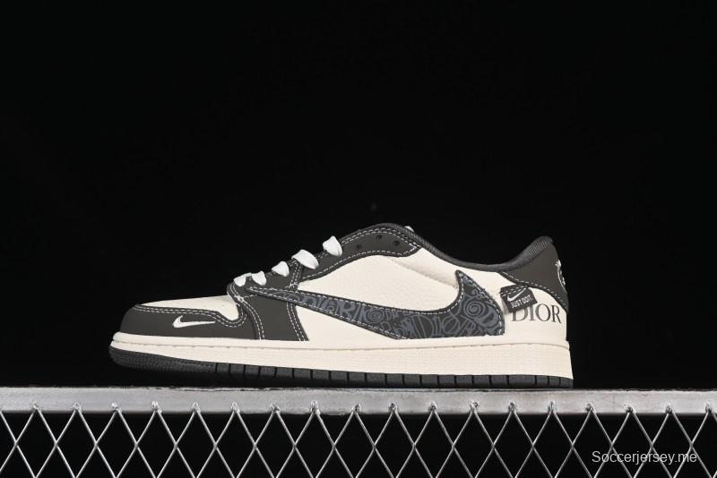 حذاء نايك ترافيس سكوت x Fragment Design x Air Jordan 1 OG Low OG SP AJ1 Dior Collaboration حذاء رياضي كاجوال منخفض السقف باللون البيج - XS2024-039